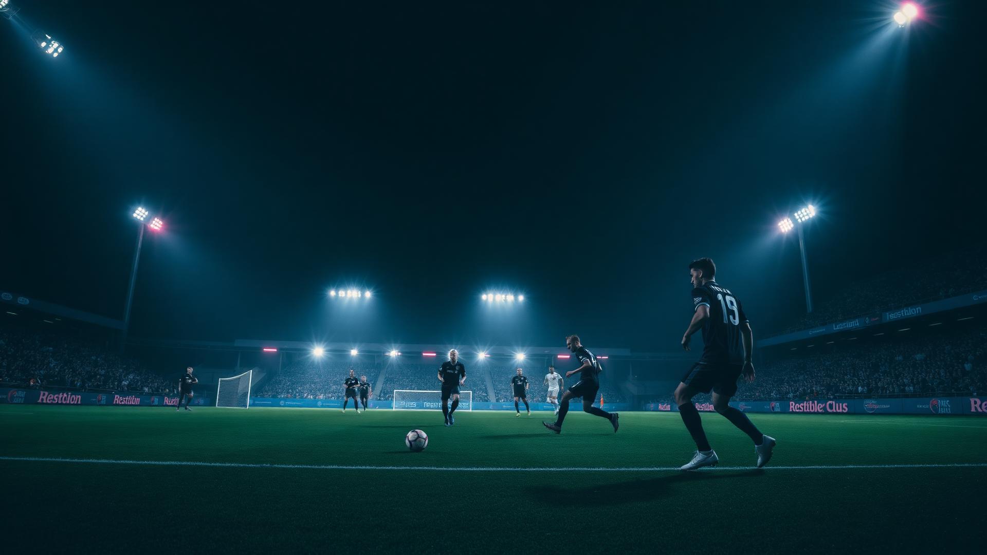 First responder footballers competing under floodlights